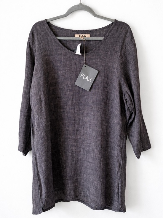 Flax Tops - FLAX 100% Linen Top-Relaxed Fit Gray Tunic Blouse NWT